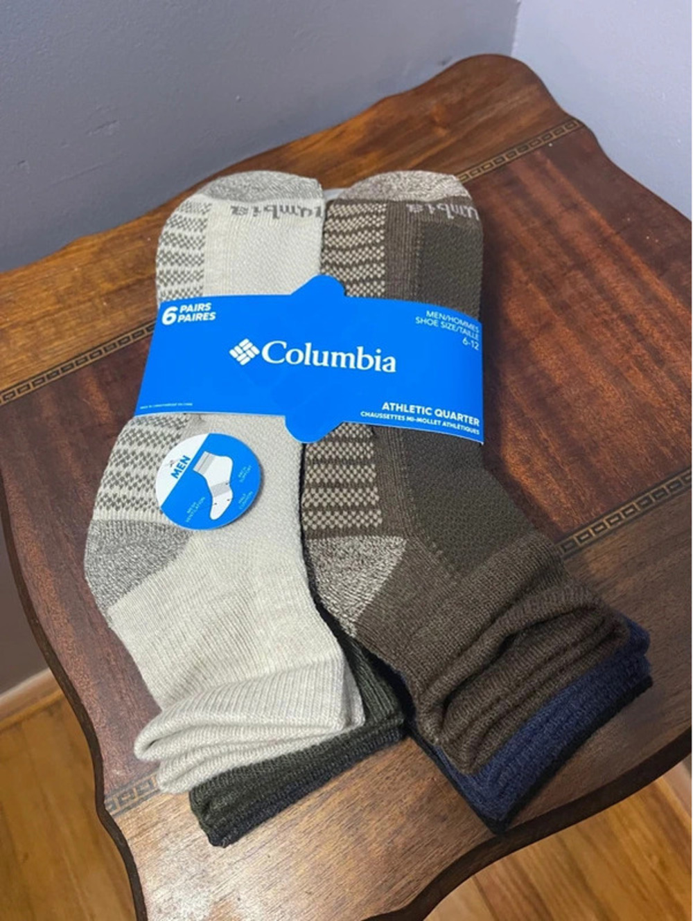 Columbia 6-Pair Men's Athletic Quarter Cut Socks. 6-12. Assorted Colors. New.